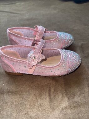 Copper Key Pink Glitter Butterfly Mary Jane Shoes